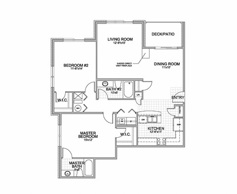 the 2-bedroom Vista flat floorplan at Grand Legacy in West Omaha, NE